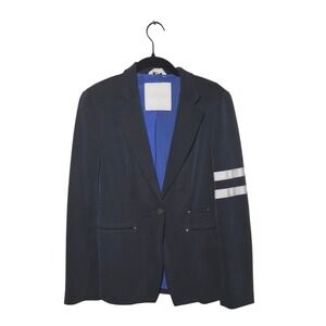 Sosken Studios Blazer Womens M Navy Blue Stripe Sleeve Marisa Minicucci Studio